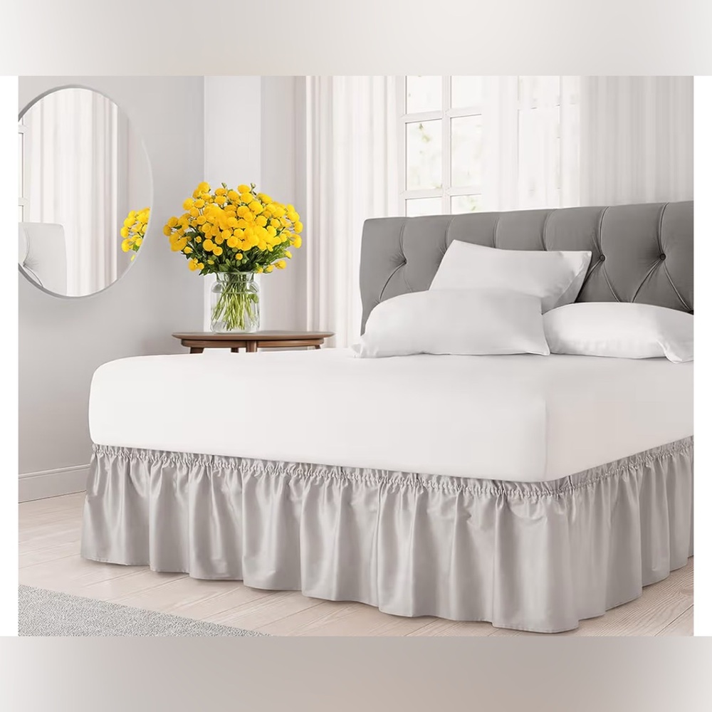 NEW Wrap Around Dust Ruffle Bed Skirt Queen 15” Drop Elastic Strap Pleated